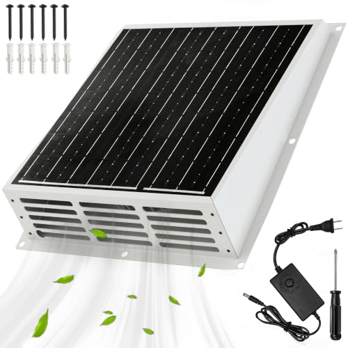 HczystBs 25W Solar Exhaust Fan, 430CFM Solar Powered Exhaust Fan with Power Adapter Cord IP67 Waterproof Solar Fan for Chicken Coop Attic Shed Dog House Greenhouse Barn RV Garage Wall Roof Vent Fan