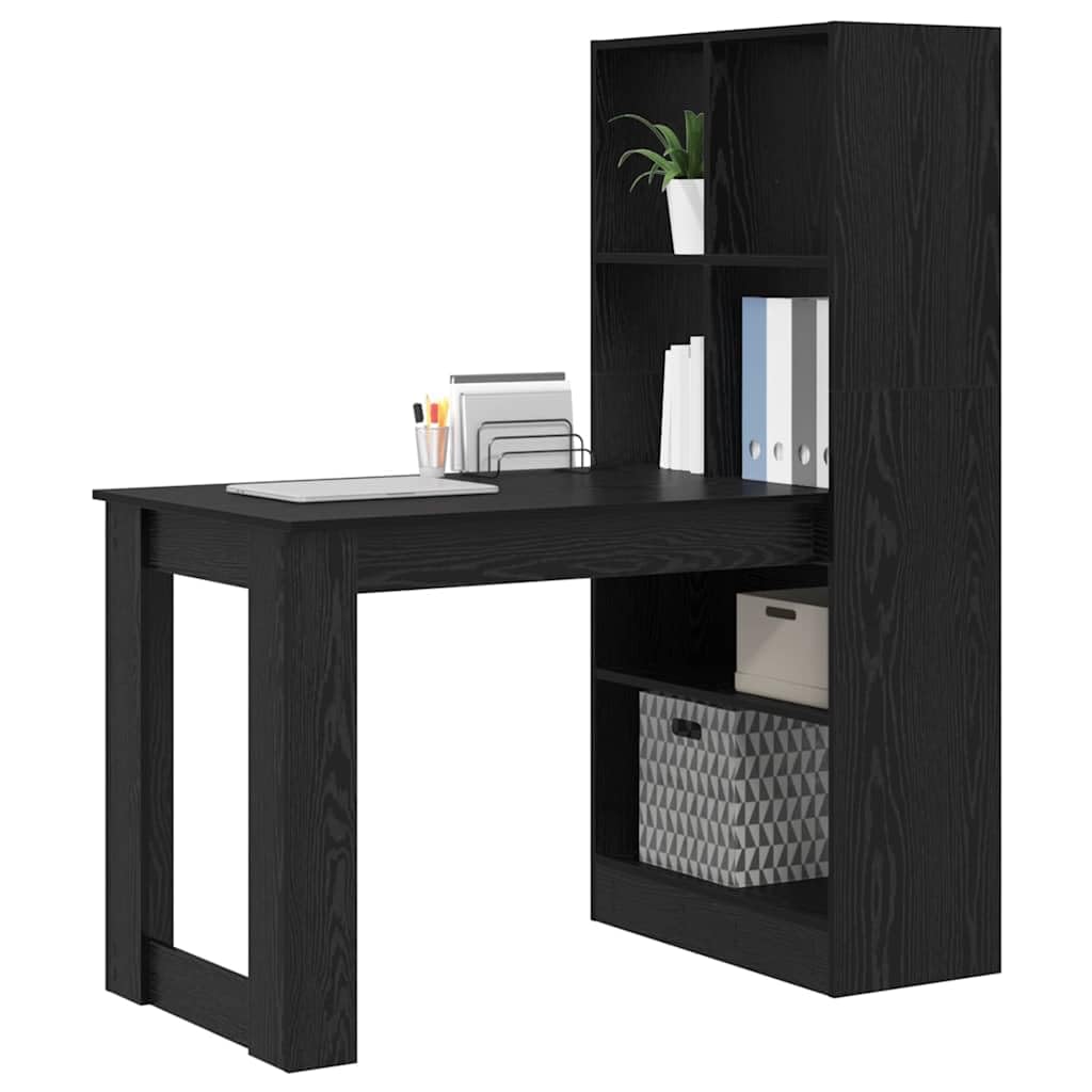 Bureau en Bois d'Ingénierie Noir Chene, 122 x 67 x 145 cm, avec Etageres