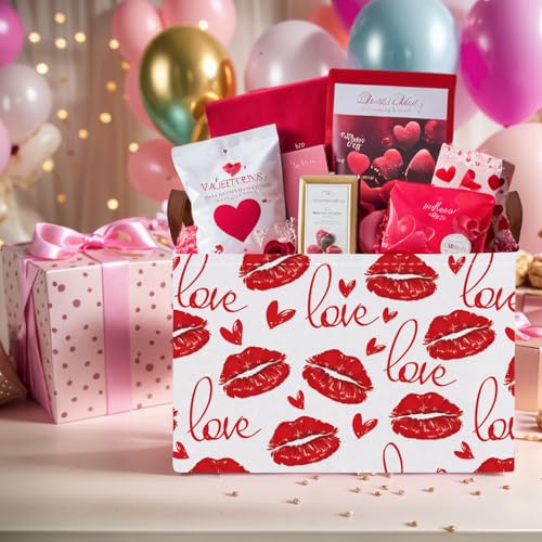 Image of Cute Heart Valentine's Day Basket Gifts Empty Storage Basket for Kid and Baby Room Decor (Love Red Lips)