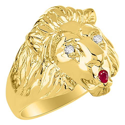 Image of Rylos Lion Head Ring Color Stones Eyes & Diamond Mouth - Fun Designer Rings in Sizes 8-13 in Yellow Gold Plated Silver
