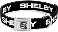 Vista 1 de Collar de perro hebilla de cinturón de seguridad Shelby texto solo negro blanco 9.5 a 13 pulgadas 1.0 pulgadas de ancho