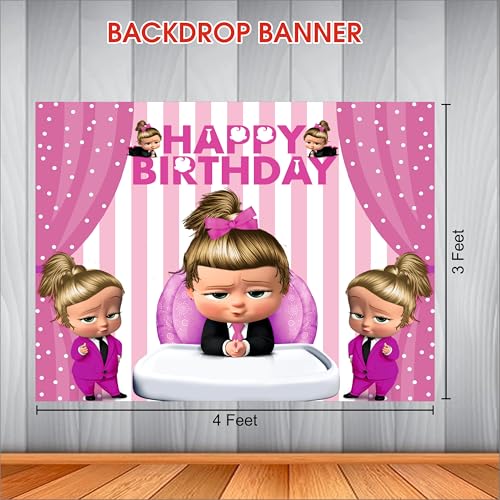 Image of Boss Baby Girl Backdrop | Theme Birthday Backdrop | Birthday Decoration for Girl (Pack of 1, Multicolor Size: 4x3 Feet)