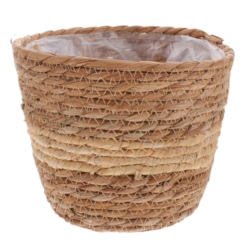 Toddmomy Maceta de paja para plantas de casa, maceta tejida de ratán para flores, cesta de hierba marina, plantas artificiales y plantas para macetas exteriores, película de polietileno, mimbre para