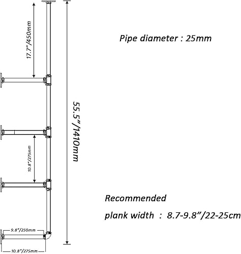 Miniatura 3 de BOKKOLIK Estante de tubo de metal rústico de 55.5 pulgadas de altura, estantes flotantes retro de 4 niveles para cocina, oficina, cafetería, casa,