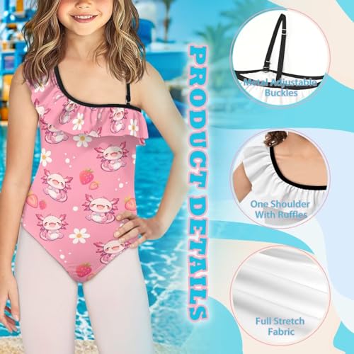 Girl One Piece Swimsuit Ruffle Rash Guard Inner Bathing Suit with Shoulder Adjustable Strap Swimwear Age 3-14 Years4
