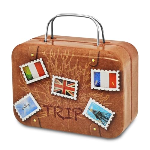 Aurelx Retro Mini Reisekoffer Hochwertigem Weißblech Kleiner Koffer mit Beweglichem Griff Mini Koffer Geschenkbox für Hochzeit Reiseerinnerungen Aufbewahrung Reisekasse Geschenk (Bunt)