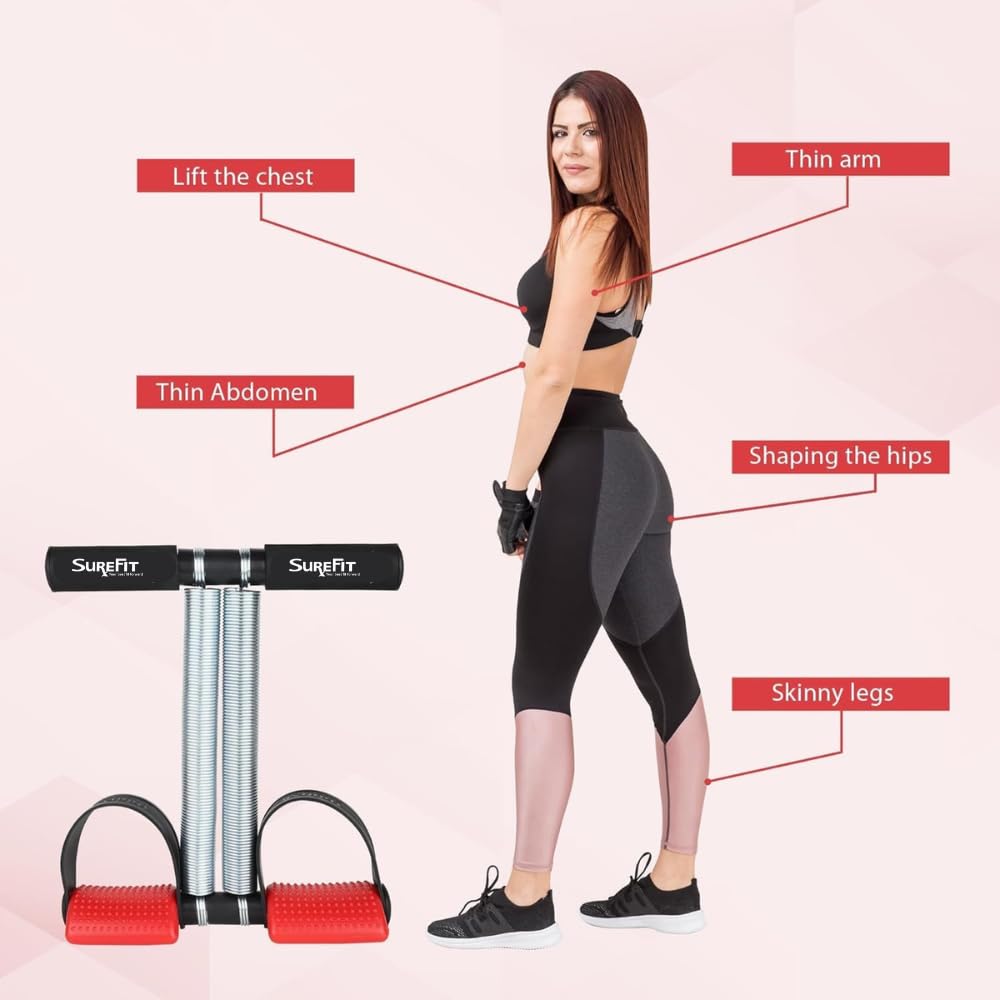 SUREFIT Double Spring Tummy Trimmer with Hand Grip Strengthener with Digital Counter (5-60 kg Adjustable) | Home Gym Equipment for Abs Workout, Belly Fat Loss, Chest Expander & Forearm Strength 4