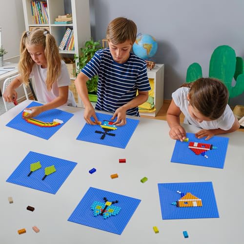 Image of Pokiiulk Classic Baseplates, Peel and Stick Base Plates for Building Bricks, Compatible with Major Brands, Self-Adhersive Base for Bricks 10 inch x 10 inch, 6 Pack Blue