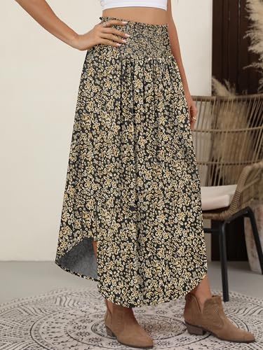 ANRABESS Women's Maxi Skirts Summer Boho Floral High Waisted Flowy Swing Pleated Beach Long Skirt with Pockets3
