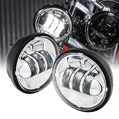 TRUE MODS 2pc 4.5' Osram LED Harley Fog Passing Light [Chrome-Finish] Motorcycle Passing Fog Lamp Light for Harley Davidson Accessories Electra Glide Road King Heritage Softail