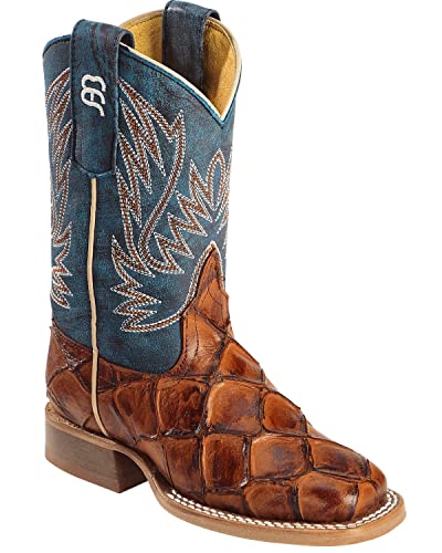 Horse Power Boys' Cognac Seas The Day Fish Print Boot Square Toe Cognac 10 D