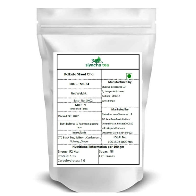 Image of Siyacha Tea Kolkata Street Chai | Assam CTC Black Tea, Saffron, Cardamom, Nutmeg, Ginger|Dhaba Chai | Cutting Chai of India | 100% Natural Whole Spices | 100 Grams Makes 50 Cups (Approx)