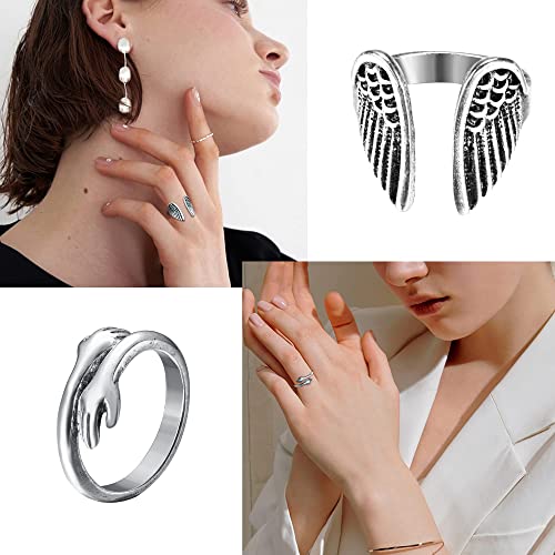 Zzhdcc Gothic Punk Stackable Rings 17Pcs Alt Cool Snake Vintage Ring Black Silver Claw Frog Spider Eye Dragon Rings Adjustable Open Y2K Rings Set For Men Women Birthday Gifts (17Pcs) #TOP3