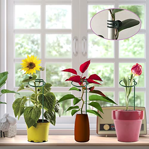 12 Pack Plant Supports for Indoor Plants,40cm Garden Stakes with 24 Orchid Clips,Garden Single Stem Metal Plant Support Stake with Plant Clips for Flowers Tomatoes Lily Peony Rose Flower Stem - Image 2