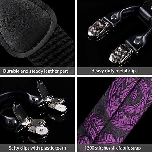 Image of DiBanGu Paisley Bow Tie and Supenders for Men Tuxedo Heavy Duty 6 Clips Suspender Adjustable Y-Shape Mens Trouser Braces