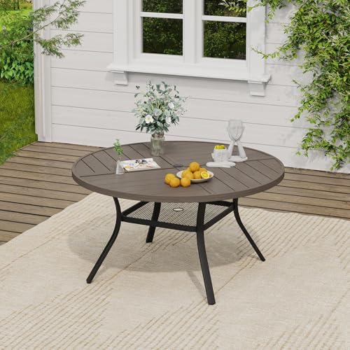 Image of VICLLAX 47.2 inch Round Outdoor Table, Patio Dining Table for 6 with Umbrella Hole for Garden Lawn Deck Backyard, Antique Grey