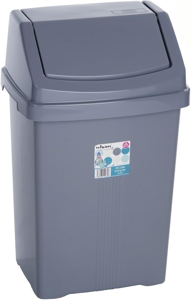 25 Litre Swing Bin Rectangular Robust 30X26X54 cm in Grey Bin Bin Waste