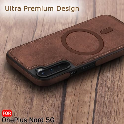 Image of TheGiftKart Genuine Leather Finish Back Cover Case for OnePlus Nord 2020 | ShockProof Design | Raised Edges for Camera & Screen Protection | Stunning Minimalist Design Case (MagSafe Compatible, Brown)
