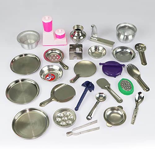 Image of 26 Pcs Stainless Steel Kitchen Set, Miniature Kitchen Set, Real Cooking Kit for Play, Miniature Cooking Set for Kids, Baby Kitchen Set Toys for Girls, Mini Kitchen Set for Kids - (Pack-26)