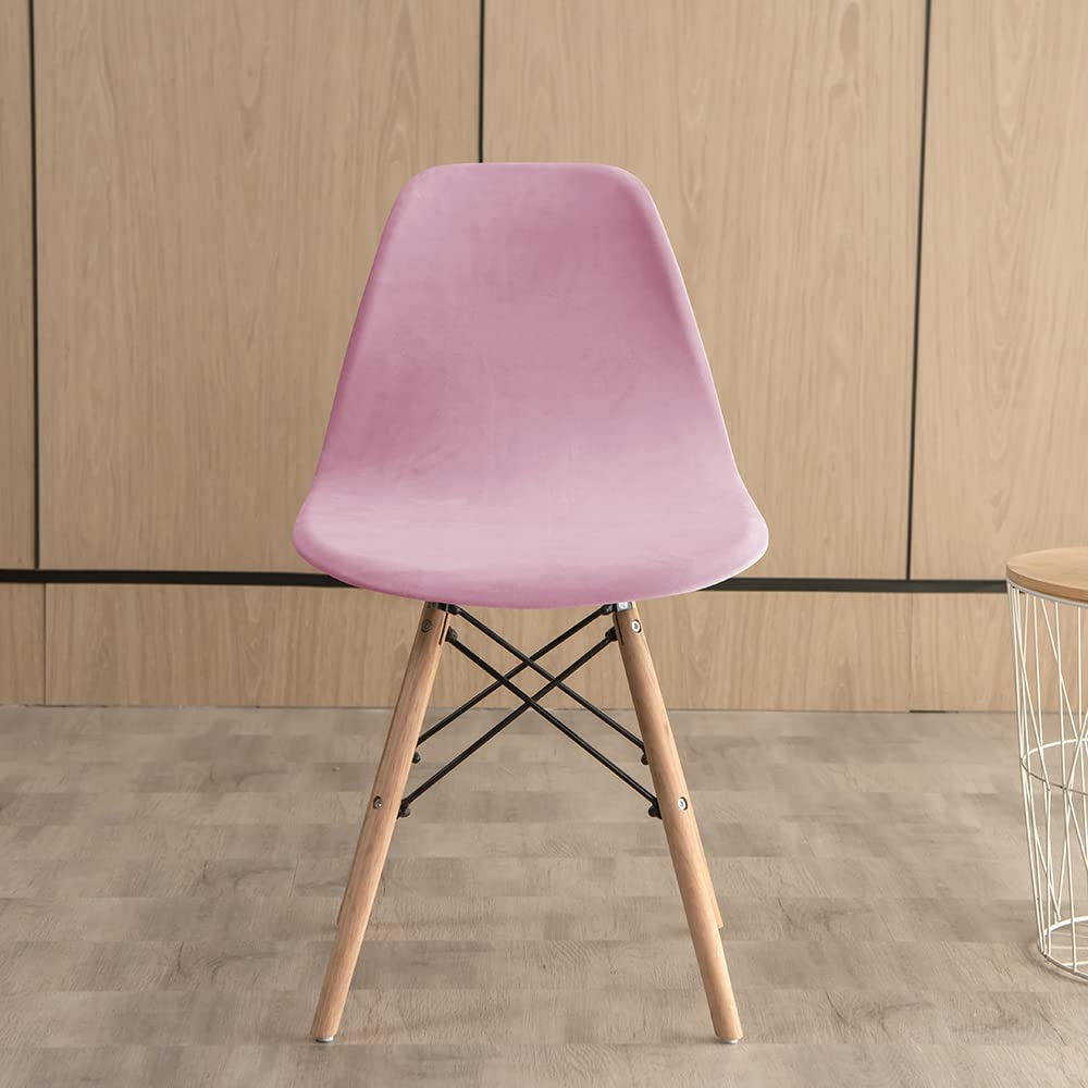 Highdi Pink Scandinavian Dining Chair Covers, Stretch Velvet Universal Shell Chairs Covers Armless Chair Slipcovers Removable Washable For Kitchen, Bedroom,Living Room, Lounge (,1Pcs)