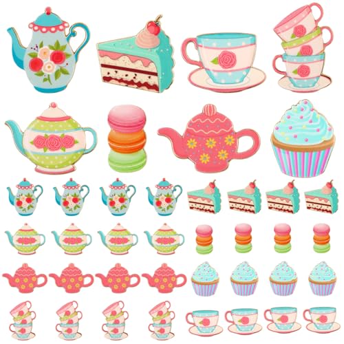 Image of Yinkin 32 Pcs Tea Party Enamel Pins Bulk Tea Cup Lapel Pin Alloy Brooches Pins Backpack Badges Brooch for Clothing Bag Hat Jacket Decor