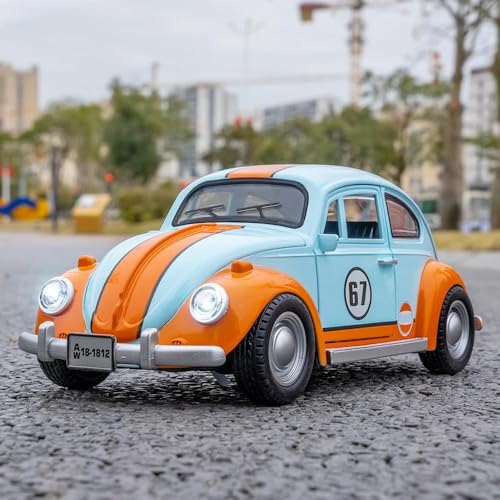 Image of 1:18 Beetle Vintage Diecast Car | Classic Metal Toy Vehicle with Pull Back Action, Light & Sound | Openable Doors | Collectible Car Toy for Kids & Adults