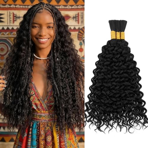 TESS Human Hair Bundles Cabello humano para trenzas boho, Pack 3 mechones 110 g, sin nudos, onda acuática, bohemio, cabello para trenzar a granel, Negro Natural 60cm