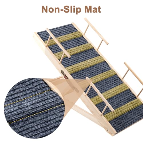 Trintion Adjustable Wooden Dog Ramp Height Adjustable 30-60 Cm Non-Slip Carpet & Foldable Design For Cars Beds Sofas Supports 100kg Dog Ramp Foldable Height Adjustable Pet Stairs Non-Slip Ramp - Image 4