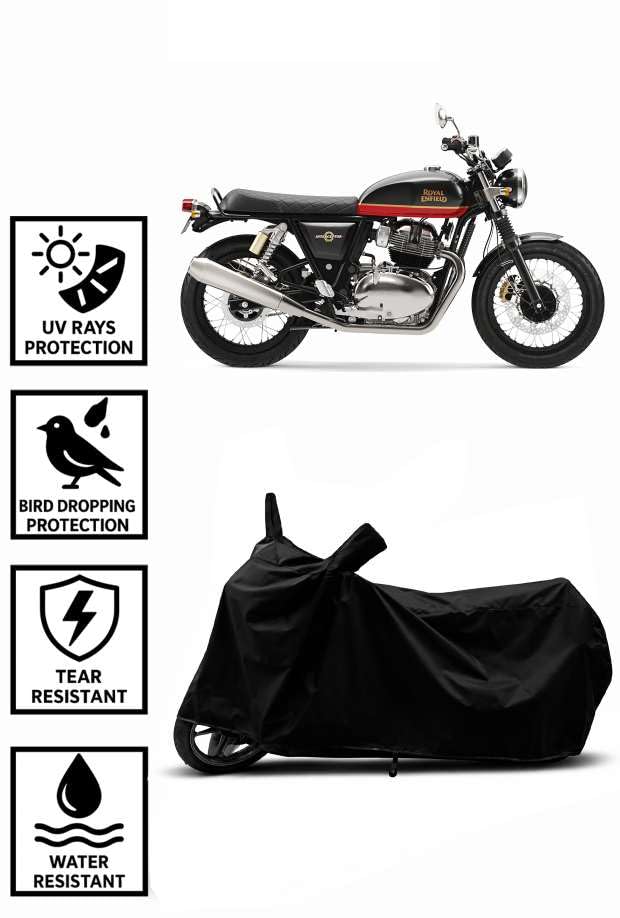 Image of Sheild Heavy Duty Waterproof Scooty & Bike Cover for Royal Enfeild Interceptor 650 - UV Resistant, Dustproof & Rain Protection, All-Weather Outdoor Cover for Bikes & Scooty with Buckle Straps(Black)