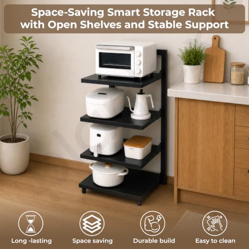 Image of Plantex Shelf Storage Rack /GI Steel Storage Organizer /4 Tier Shelf Rack for Home - Pack of 1 (Black)