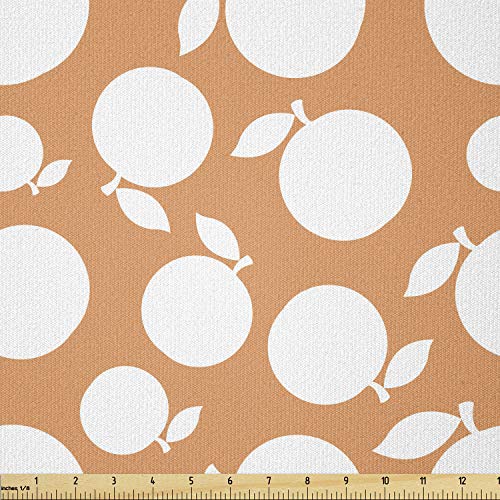 Image of Ambesonne Peach Fabric by The Yard, Pattern with Silhouette Peaches Tasty Delicious Snacks Theme Illustration, Stretch Knit Fabric for Clothing Sewing and Arts Crafts, 1 Yard, Pale Orange and White