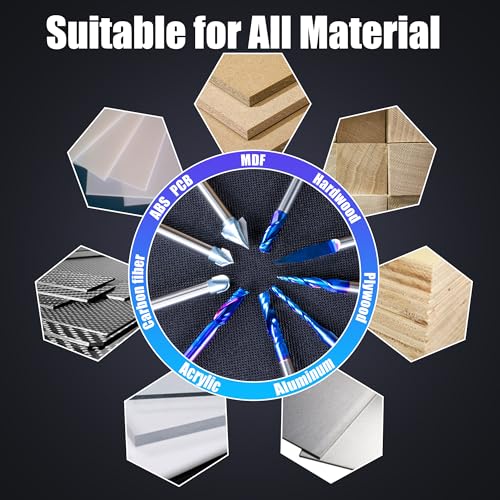 Image of FoxAlien 1 /4 inch Shank 3D Carving Router Set - V-Groove, Spiral End Mills, Tapered Bit for Wood Relief Carving, Woodworking, Lettering (10-in-1) - Includes 1 /4 inch ER11 Collet