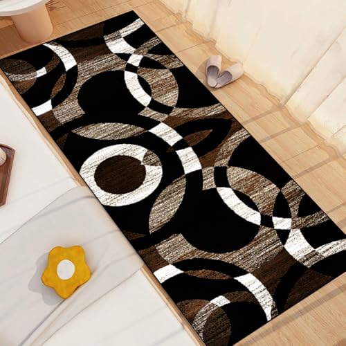 Alfombra lavable para pasillo largo y cocina antideslizante con círculos marrones 40x450 5