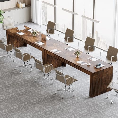 Image of Tribesigns 79-Inch Extra Long Desk Set of 2, Two Person Double Desk for Home Office, Wooden Long Computer Desk Writing Table for Office, Vintage Brown