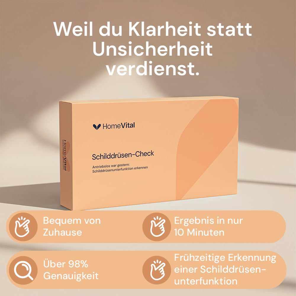 Schilddrüsen Selbsttest für Zuhause - TSH Schnelltest per Blut mit Ergebnis in 10 Minuten I Selbsttest zur Orientierung bei Müdigkeit, Kältegefühl & typischen Anzeichen