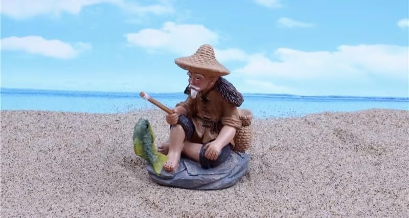 Opemg Mini Fisherman Figurines Resin Sitting Fishing Men - Image 4