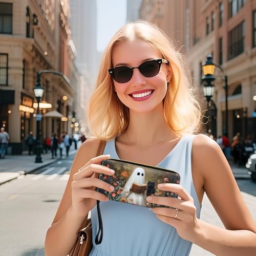 Tuoxiukan Floral Ghost RFID Blocking Wristlet Wallet for Women Slim PU Leather Clutch Purse with Zipper Small Credit Card Holder Travel Wallet for Ladies Halloween Gifts for Mom Sister2