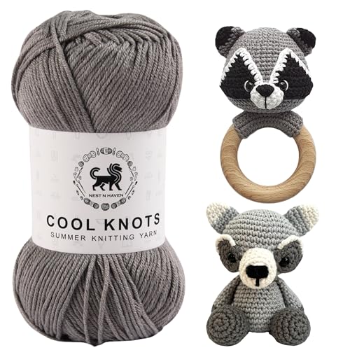 Image of NESTNHAVEN Polyester Blend Cool Knots, Hand Knitting Yarn - Luxury Yarn For Crochet, Knitting, Amigurumi, Embroidery, Toys, Garments, Flowers And Hobby Projects (Dark Grey, 100G)