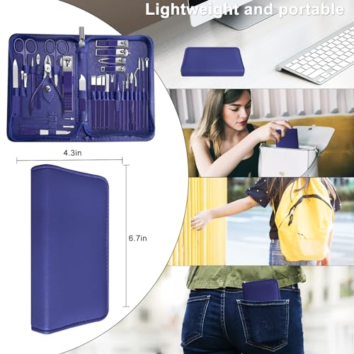 Image of 30Pcs Manicure Pedicure Kit，Nail Clippers Kit Professional and Stainless Steel Nail Care Tools，Toenail Clipper Cutters Men's Accessories Whit Beauty Tools Luxurious Travel Case (Blue)