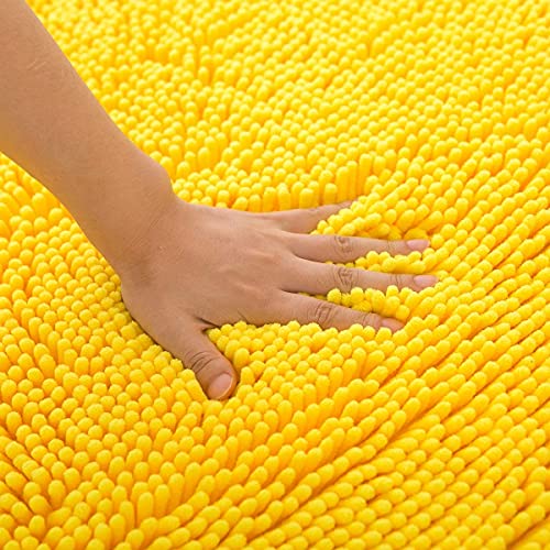 Famibay Chenille Microfiber Bathroom Rugs 2 Piece Non Slip Water Absorbent Soft Bathrrom Mat And U-Shaped Toilet Mat Vivid Shaggy Bath Floor Mats For Bathroom Shower Room Yellow(20"X23.6"+20"X31.5") #TOP2