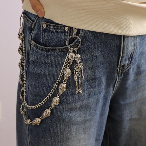 Punk Layered Pants Chain for Men Women Skull Wallet Chains Pearl Mango Jeans Chain Pocket Chains Gothic Key Chain for Pants2