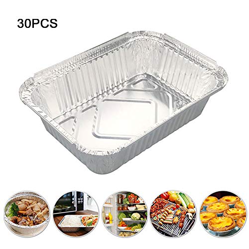 Aluminium Foil Trays,Aluminium Foil Containers,XHONG 30 Pack Disposable BBQ Grease Pans Aluminum Foil Drip Pans Compatible with Weber Grills Great for Baking, Roasting Cooking