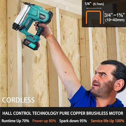 Cordless Brad Nailer with 2-Max Batteries & Charger, 2" Length Nails -18GA 1/4" Narrow Crown Staples,Nail Gun Battery Powered,Staple Gun with 800pcs Staples & Nails(Jovant) 3 Cordless Brad Nailer with 2-Max Batteries & Charger, 2" Length Nails -18GA 1/4" Narrow Crown Staples,Nail Gun Battery Powered,Staple Gun with 800pcs Staples & Nails(Jovant) - Image 3