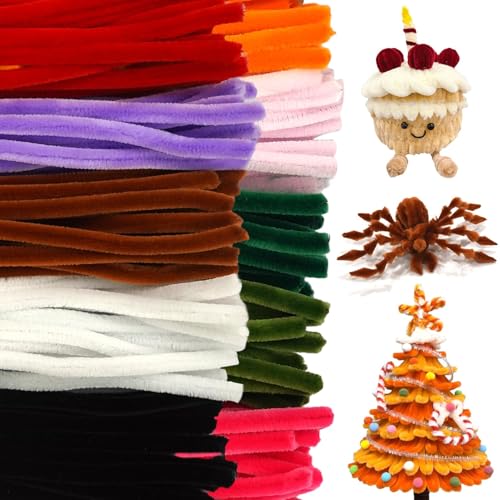 URADIART 200pcs Pipe Cleaners,10mm Thick Pipe Cleaners Craft Supplies,Arts and Crafts Pipe Cleaner Bulk Fuzzy Sticks Colored Chenille Stems for Art and Craft Projects Creative DIY Decorations