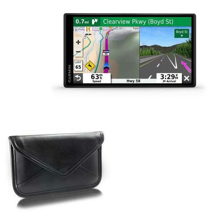BoxWave Case Compatible with Garmin DriveSmart 55 - Elite Leather Messenger Pouch, Synthetic Leather Cover Case Envelope Design - Jet Black