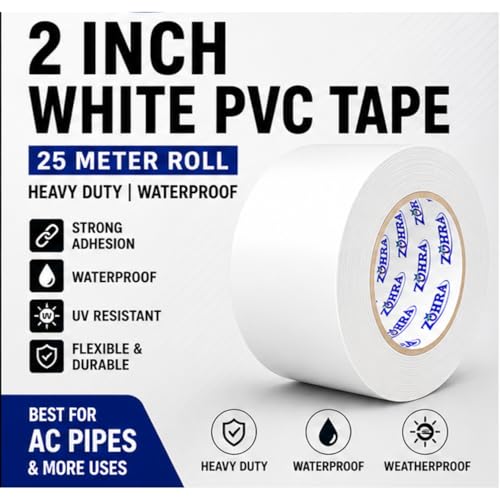 Image of ZOHRA PVC Self Adhesive Tape For Air Conditioner Copper Pipe Wrapping Tape AC Insulation Tape Water Prof Heavy Duty 20 Meters Length, 48MM Width Pack Of 1¦ (White) (WHITE)