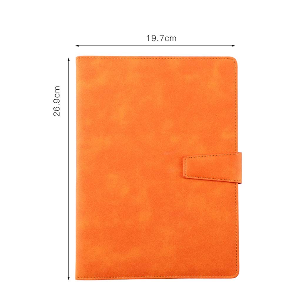 Notebooki skórzany notatnik wysokiej jakości zeszyt na spotkania biznesowe z długopisem żelowym czarny papeteria gruby papier do notebooka (kolor: Pomarańczowy, rozmiar: L)