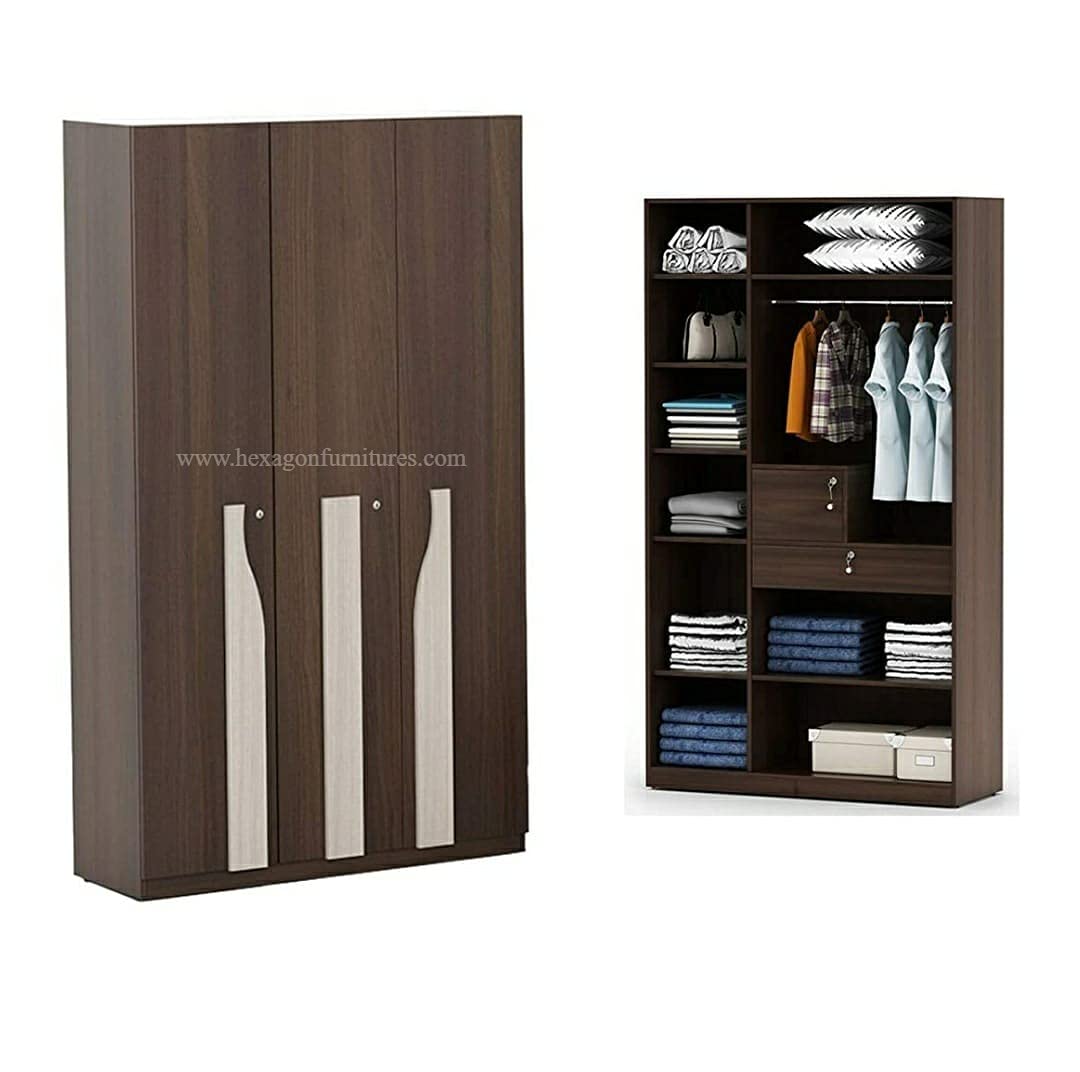 Hexagon Furnitures Engineered Wood 3 Door Wardrobe Without Mirror (Brown) and with LED Light Multi Colour Keychain of Hexagon Brand.(G-Series)-image-46
