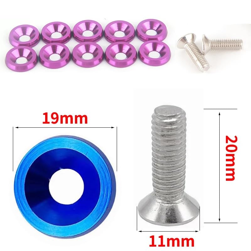 10/ Set M6 car Modification Screw Gasket Bolt Aluminum for Fender Bumper Washer Photo Engine Compartment Screw Set(Silver)