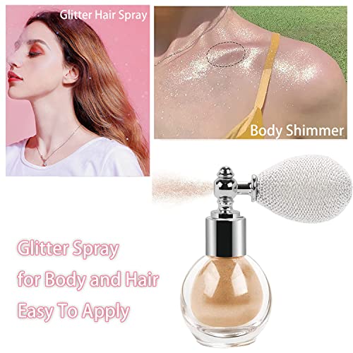 Highlighter Powder Spray,Shimmer Body & Face Glitter Spray Hair Sparkle High Gloss Highlighter Powder Makeup,Glitter Spray For Hair And Body Cosmetic(02# Champagne) #TOP3